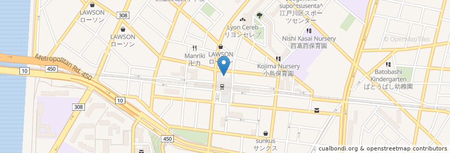 Mapa de ubicacion de 西葛西駅北口駐輪場 en Japon, Tokyo, 江戸川区.