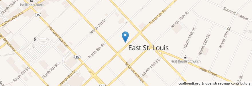 Mapa de ubicacion de Urban Outreach Worship Center en Amerika Syarikat, Illinois, East Saint Louis.