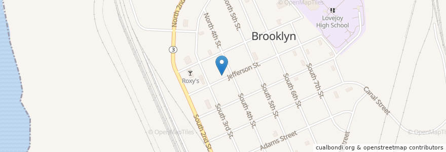 Mapa de ubicacion de Chicken in a Box en Соединённые Штаты Америки, Иллинойс, Brooklyn.