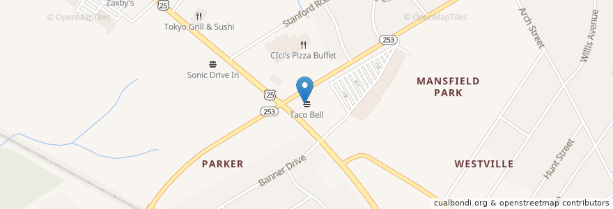 Mapa de ubicacion de Taco Bell en アメリカ合衆国, サウスカロライナ州, Greenville County, Parker.