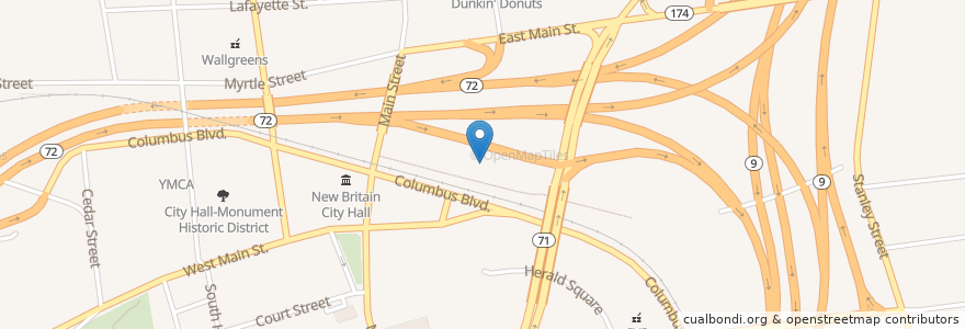 Mapa de ubicacion de Downtown New Britain Station en 美利坚合众国/美利堅合眾國, 康涅狄格州 / 康乃狄克州, Hartford County, New Britain.