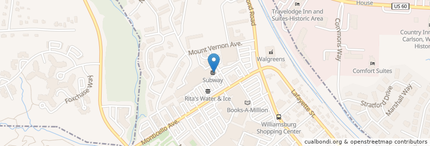 Mapa de ubicacion de FedEx Office en Estados Unidos Da América, Virgínia, Williamsburg.