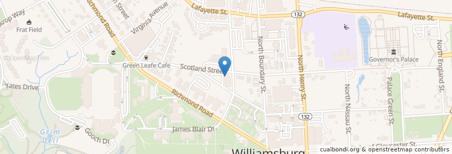 Mapa de ubicacion de Rick's Cheese Steak Shop en Stati Uniti D'America, Virginia, Williamsburg.