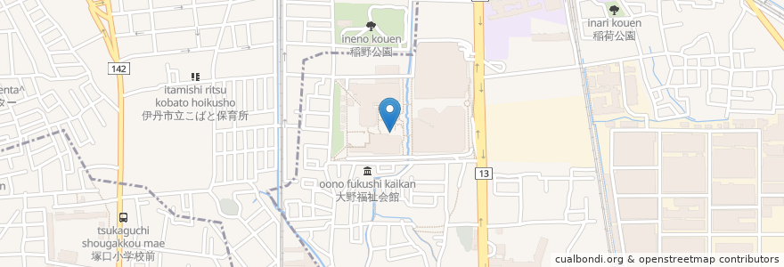 Mapa de ubicacion de サイゼリヤ en 日本, 兵庫県, 伊丹市, 尼崎市.