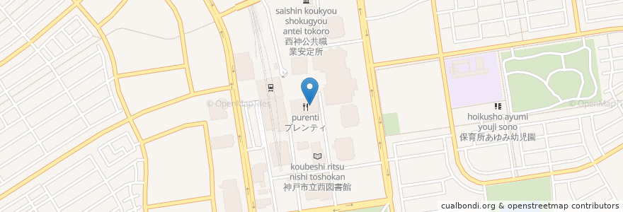 Mapa de ubicacion de サイゼリヤ en 日本, 兵庫県, 神戸市, 西区.