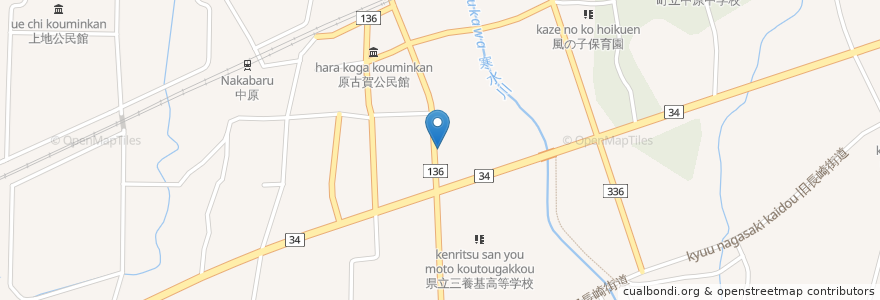Mapa de ubicacion de 佐賀銀行中原（支） en Japão, 佐賀県, 三養基郡, みやき町.
