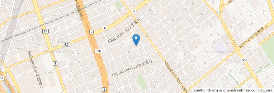 Mapa de ubicacion de 脳天屋 en 日本, 東京都, 中央区.