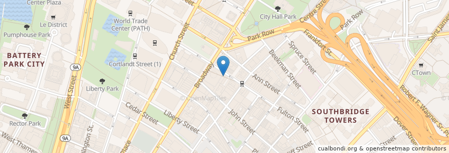 Mapa de ubicacion de Chick-fil-A en 미국, 뉴욕, New York, New York County, Manhattan Community Board 1, Manhattan.