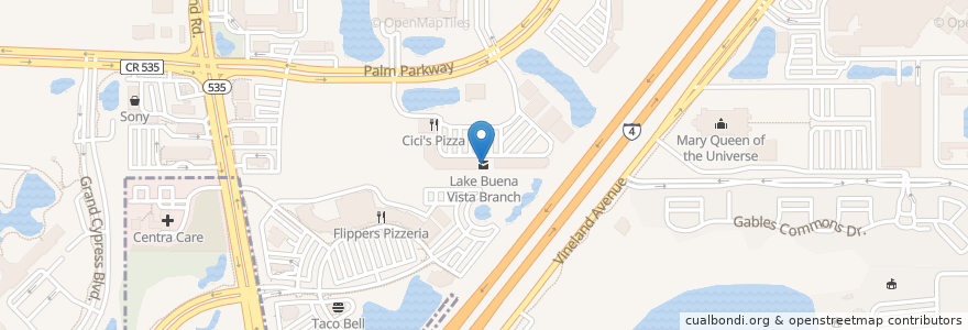 Mapa de ubicacion de Lake Buena Vista Branch en Amerika Syarikat, Florida, Orange County.