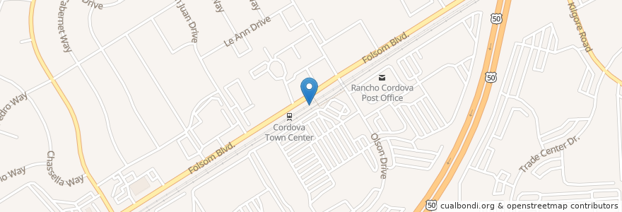 Mapa de ubicacion de Cordova Town Center en 美利坚合众国/美利堅合眾國, 加利福尼亚州/加利福尼亞州, Sacramento County, Rancho Cordova.