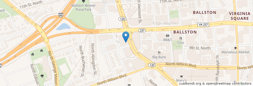 Mapa de ubicacion de The George Washington University en 美利坚合众国/美利堅合眾國, 弗吉尼亚州 / 維吉尼亞州 / 維珍尼亞州, Arlington County, Arlington.