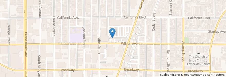 Mapa de ubicacion de Wells Fargo en United States, California, Los Angeles County, Glendale.