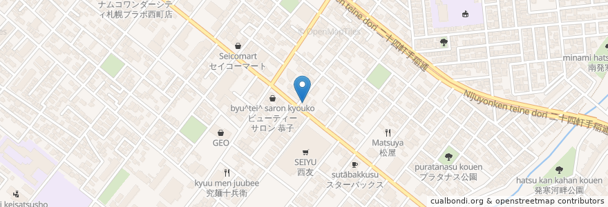 Mapa de ubicacion de JAさっぽろ 西町支店 en 日本, 北海道, 石狩振興局, 札幌市, 西区.