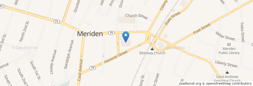 Mapa de ubicacion de Meriden Police Department en 미국, 코네티컷, New Haven County, Meriden.