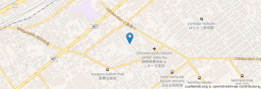 Mapa de ubicacion de 岡本外科クリニック en 일본, 시즈오카현, 시즈오카시, 駿河区.