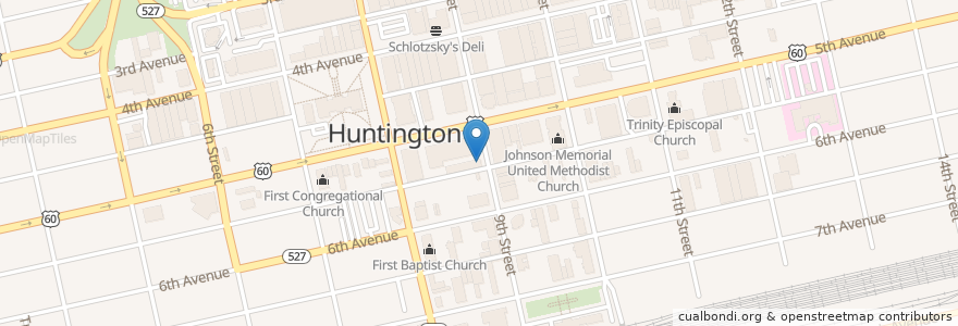 Mapa de ubicacion de Cabell Huntington Hospital Counseling Center en الولايات المتّحدة الأمريكيّة, فيرجينيا الغربية, Huntington, Cabell County.