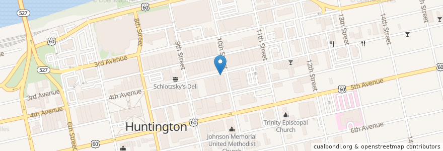 Mapa de ubicacion de MVB Bank en Amerika Syarikat, Virginia Barat, Huntington, Cabell County.
