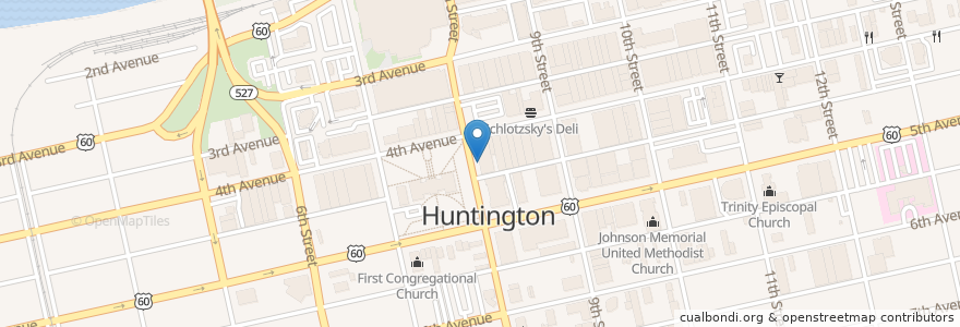 Mapa de ubicacion de Huntington Dance Theatre en Stati Uniti D'America, Virginia Occidentale, Huntington, Cabell County.