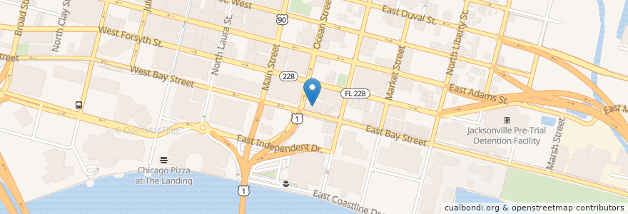 Mapa de ubicacion de Bold City Downtown en Amerika Birleşik Devletleri, Florida, Duval County, Jacksonville.