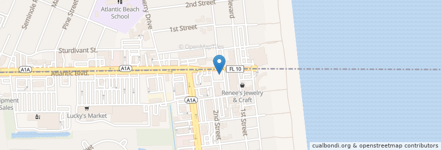 Mapa de ubicacion de Hawkers Asian Street Fare en アメリカ合衆国, フロリダ州, デュバル郡, Atlantic Beach.