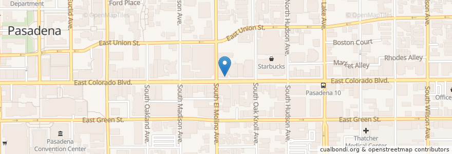 Mapa de ubicacion de Laemmle's Pasadena 7 en Amerika Syarikat, California, Los Angeles County, Pasadena.