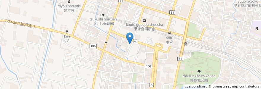 Mapa de ubicacion de 一草庵 紬 en 日本, 山梨県, 甲府市.