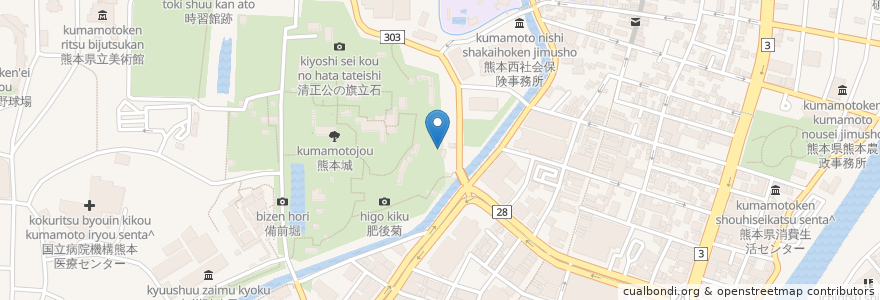 Mapa de ubicacion de 熊本城稲荷大明神 en 日本, 熊本县, 熊本市, 中央区.