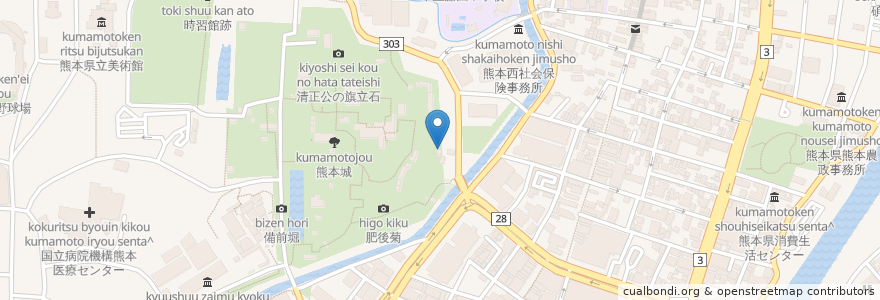 Mapa de ubicacion de 白髭稲荷大明神 en Japan, Kumamoto Prefecture, Kumamoto, Chuo Ward.