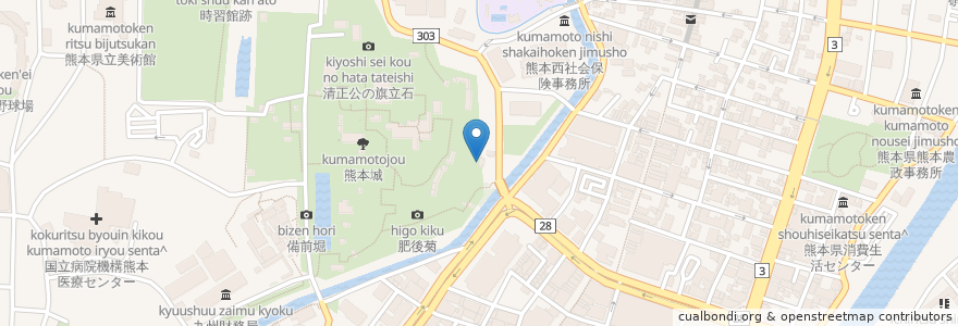 Mapa de ubicacion de 白髭稲荷大明神 en Japan, Präfektur Kumamoto, 熊本市, 中央区.
