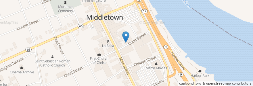Mapa de ubicacion de Mezzo Grille en United States, Connecticut, Middlesex County, Middletown.