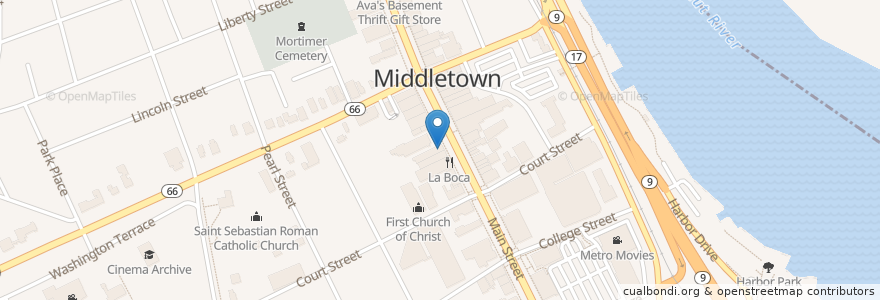 Mapa de ubicacion de Webster Bank en 미국, 코네티컷, Middlesex County, Middletown.