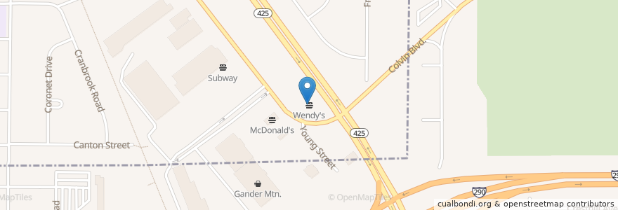 Mapa de ubicacion de Wendy's en 美利坚合众国/美利堅合眾國, 纽约州 / 紐約州, Erie County, Tonawanda.