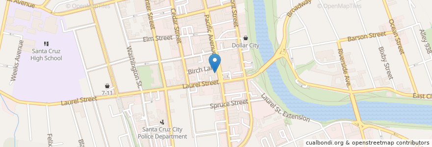 Mapa de ubicacion de Pacific Gaming Cafe en アメリカ合衆国, カリフォルニア州, Santa Cruz County, Santa Cruz.