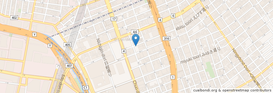 Mapa de ubicacion de 長寿庵 en Japon, Tokyo, 千代田区, 中央区.