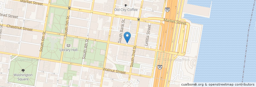 Mapa de ubicacion de Customs Coffee House (Double Shots) en 미국, 펜실베이니아, Philadelphia County, 필라델피아.