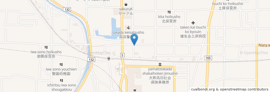 Mapa de ubicacion de タカダ肉バル チャラリン en Japonya, 奈良県, 大和高田市.