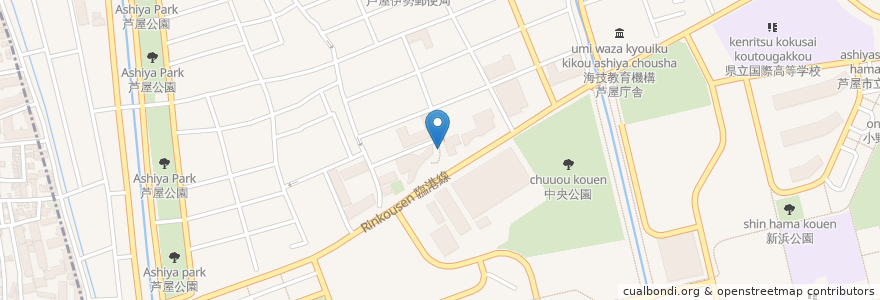 Mapa de ubicacion de カフェ・ド ルポ en اليابان, 兵庫県, 芦屋市.