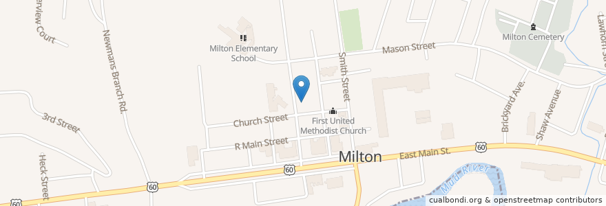 Mapa de ubicacion de City National Bank en 美利坚合众国/美利堅合眾國, 西弗吉尼亚州/ 西維吉尼亞州 / 西維珍尼亞州, Cabell County, Milton.