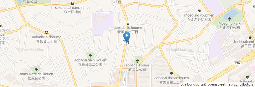 Mapa de ubicacion de タベルナ クアーレ en Япония, Канагава, Йокогама, Аоба.