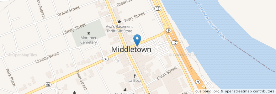 Mapa de ubicacion de Mikado Sushi Bar & Grille en 미국, 코네티컷, Middlesex County, Middletown.