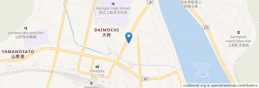 Mapa de ubicacion de みなと銀行 上郡支店 en Japonya, 兵庫県, 赤穂郡, 上郡町.