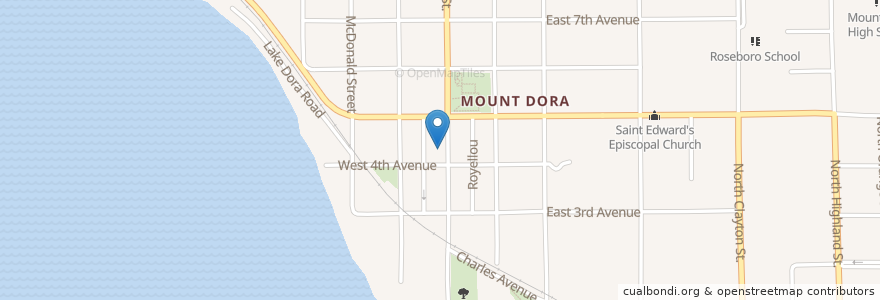 Mapa de ubicacion de The Loft Café en 美利坚合众国/美利堅合眾國, 佛罗里达州/佛羅里達州, Lake County, Mount Dora.