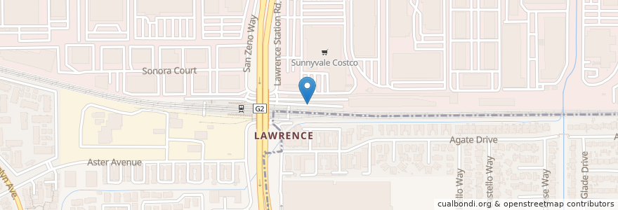 Mapa de ubicacion de Caltrain Lawrence Station en United States, California, Santa Clara County, Sunnyvale.