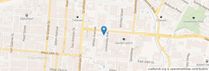 Mapa de ubicacion de Littlefield Patio Cafe en États-Unis D'Amérique, Texas, Travis County, Austin.