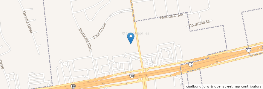 Mapa de ubicacion de Denny's en ایالات متحده آمریکا, تگزاس, Harris County, Baytown.