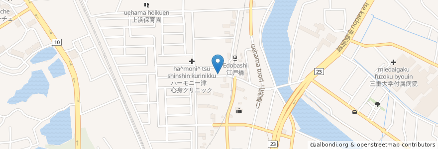 Mapa de ubicacion de たこ焼き 天下無双 en Japonya, 三重県, 津市.