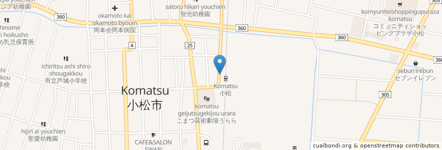 Mapa de ubicacion de 小松駅北自転車駐車場 en Japan, Präfektur Ishikawa, 小松市.