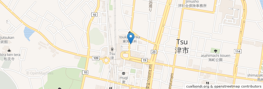 Mapa de ubicacion de ごきげんえびす 津駅前店 en Japan, 三重県, 津市.