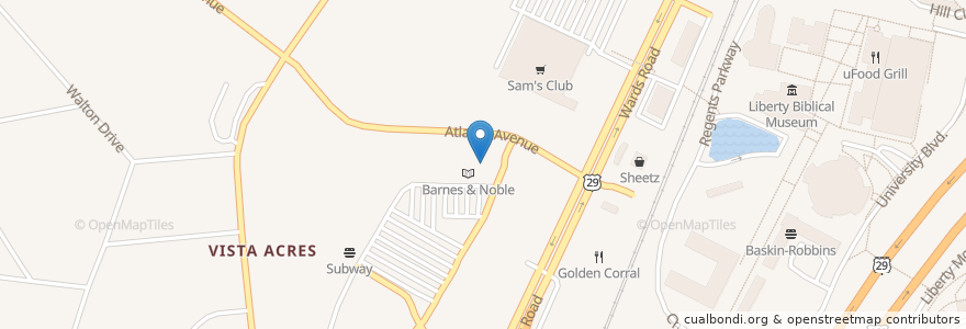 Mapa de ubicacion de Barnes & Noble Cafe en アメリカ合衆国, バージニア州, Lynchburg, Lynchburg City.
