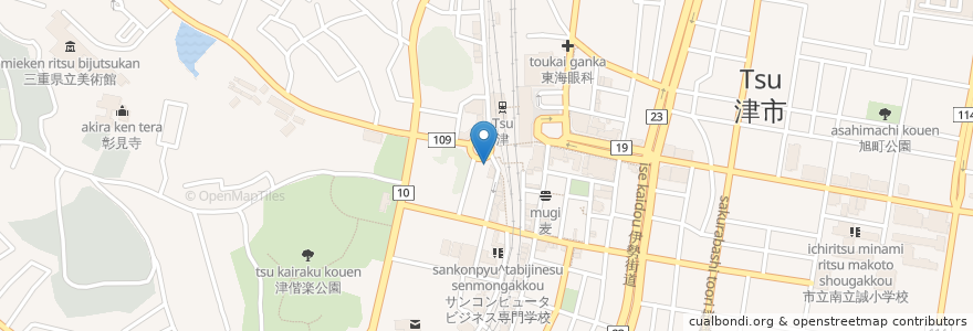 Mapa de ubicacion de 三重公務員学院 en Giappone, Prefettura Di Mie, 津市.